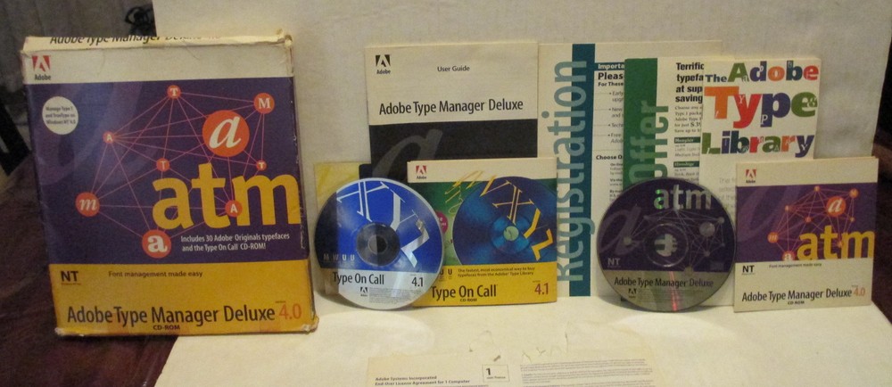 Adobe Type Manager Deluxe 4.0 CD Rom 2 Discs Instructions - Type Library Booklet