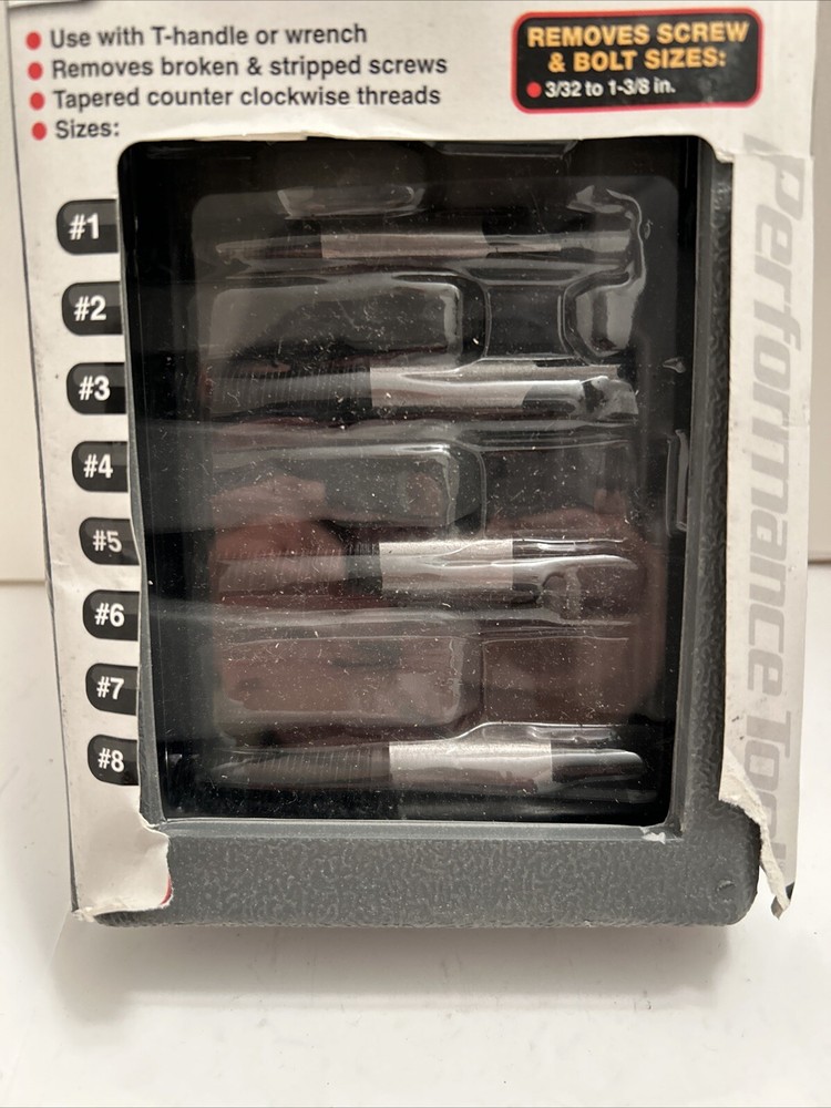 Performance Tool W2968 8 Piece Screw Extractor Set, New