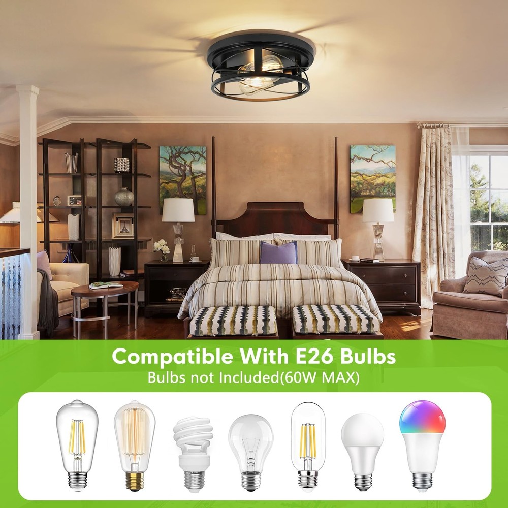 2 Pack Farmhouse Ceiling Light - Dimmable Rustic Black Flush Mount E26(not in...