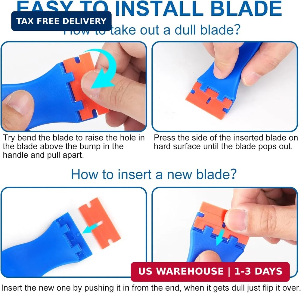 Plastic Razor Blade Scraper Tool, 2 Pcs Razor Scraper with 20 Pcs Plastic Blades