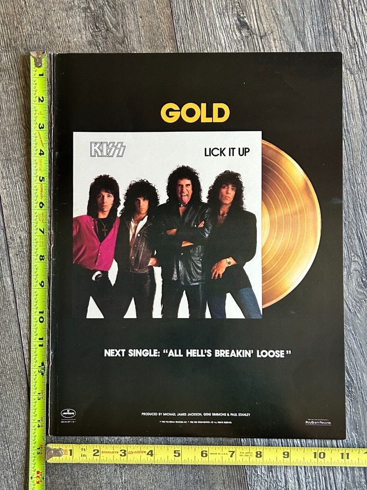 KISS Ad Advert Lick It Up Vinyl Gold Record Sales 1983 USA 11x14 Vintage Kiss