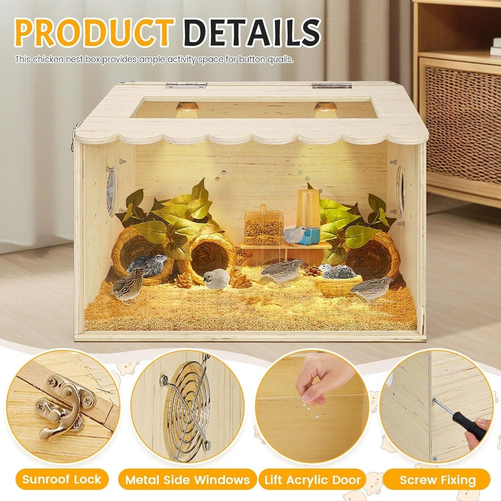 Chick Brooder Box, Brooder Box for Chicks, Pine,Quail Cage, Duck Brooder, Quail