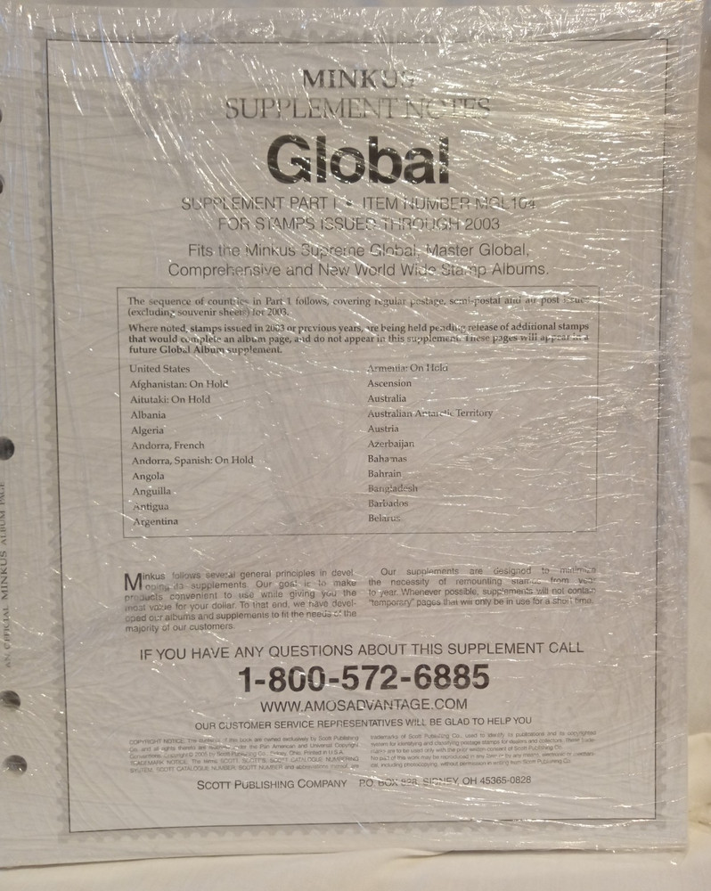 Minkus Global Supplement Part 1 for 2003 Stamps New in Shrink Wrap See Photo & D