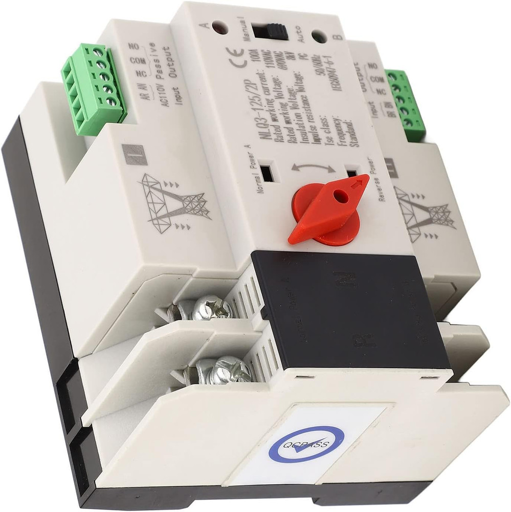 Dual Power Automatic Transfer Switch, 110V, 100A, Silver, PC, Self Throwing and