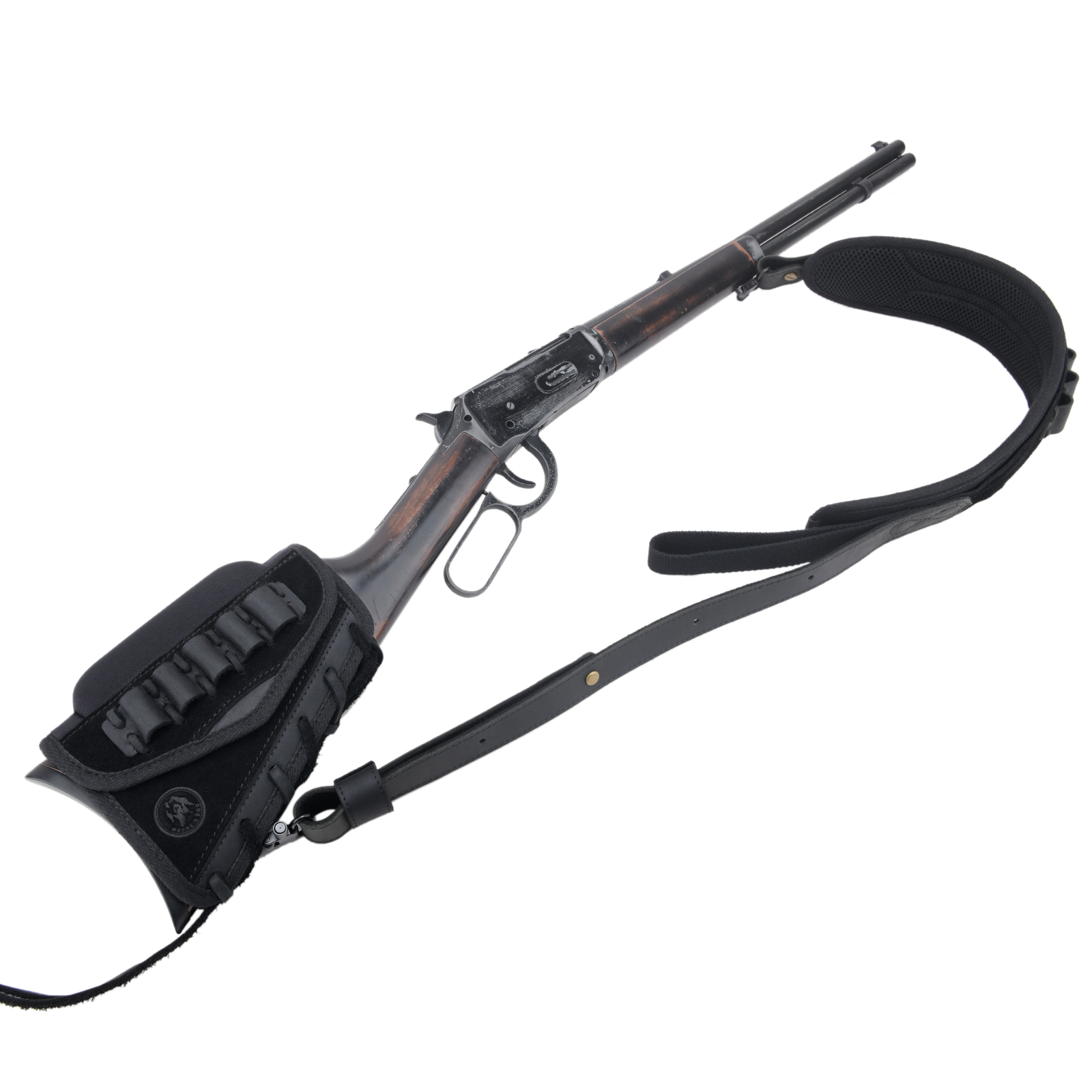WAYNE'S DOG Leather Gun Buttstock Pouch with Hunting Gun Sling.22 12GA .357.308