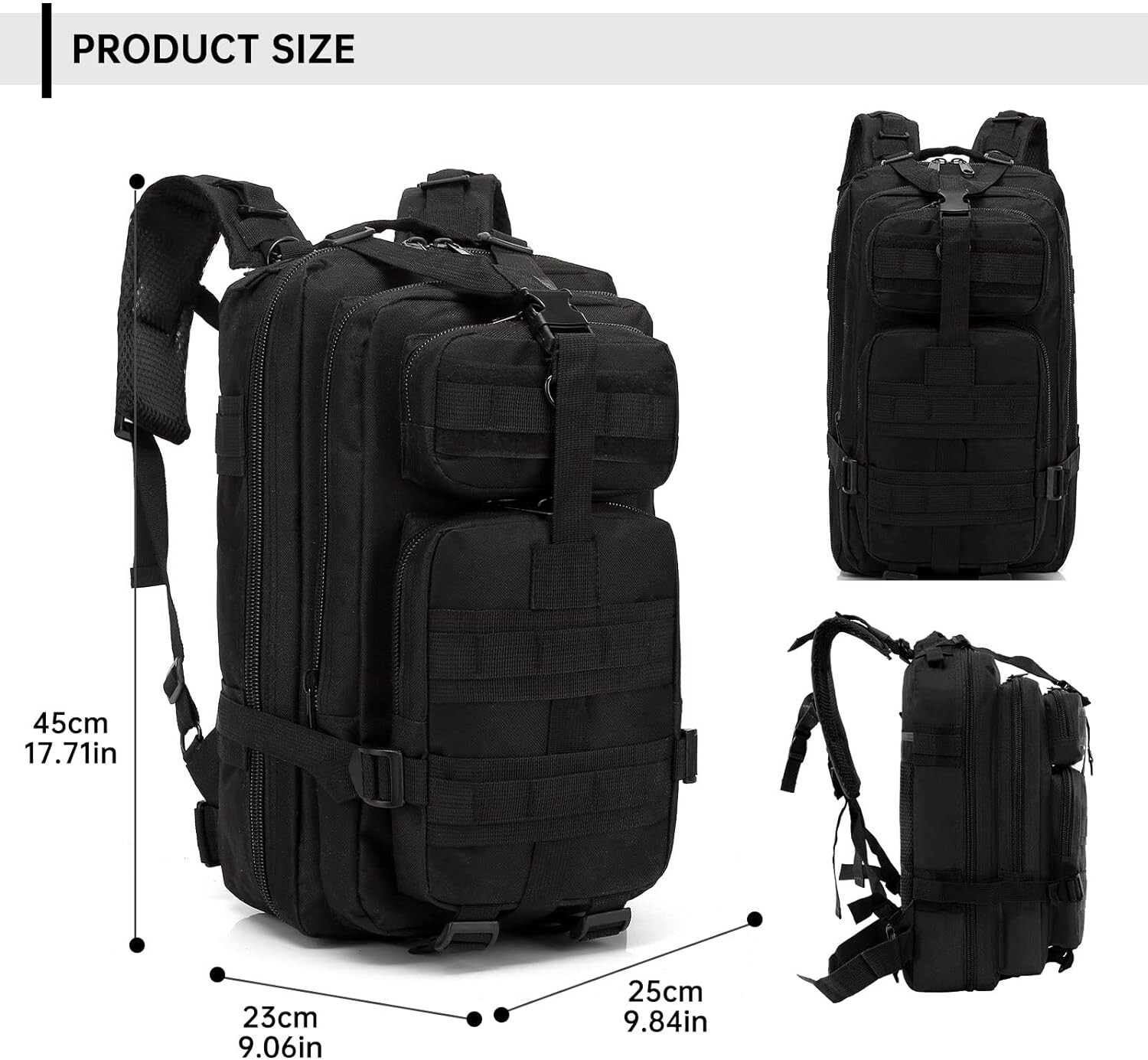 30L Military Black Tactical Backpack Rucksack Camping Hiking Bag Outdoor Travel