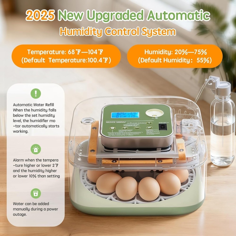 Incubator for Hatching Eggs Automatic Humidity and Temperature Control 12 Egg...