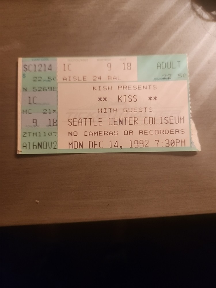 Vintage Kiss ticket stub 1992 Seattle Center Colliseum December 14 1992