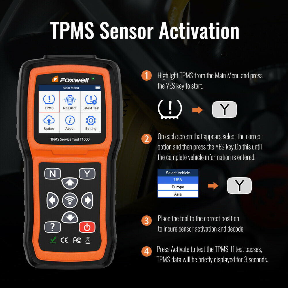 FOXWELL T1000 TPMS Relearn Tire Sensor Pressure Programming Reset Car Diagnostic