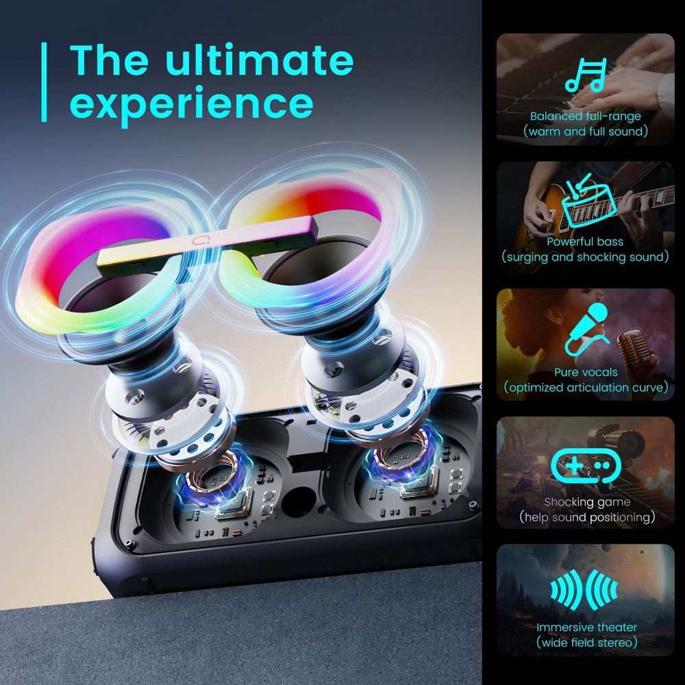 Party Speaker with 2 Wireless Microphnes Rechargeable Bluetooth Speaker Karaoke