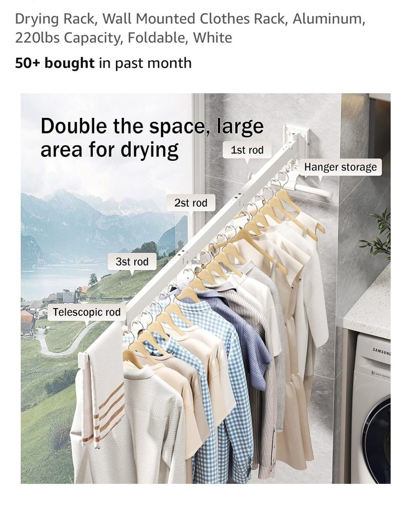 Retractable Wall-Mounted Laundry Drying Rack - Space-Saving Clothes Organizer