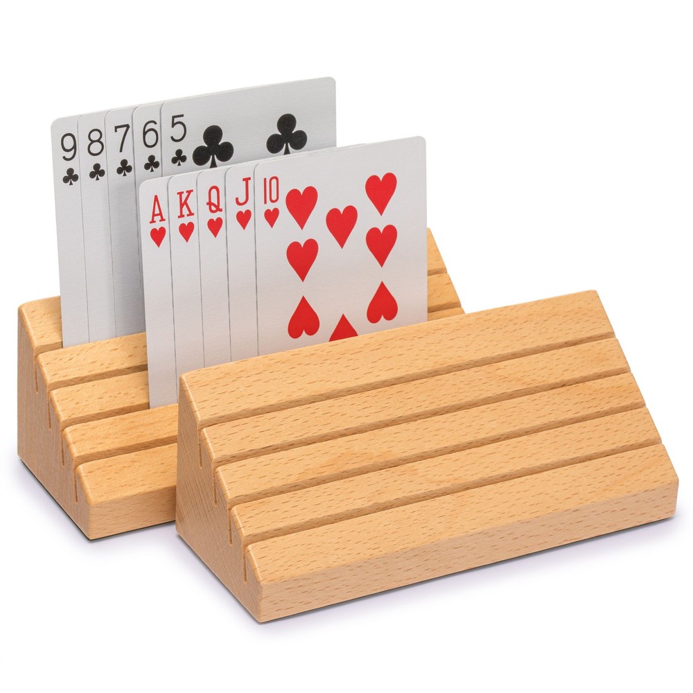 Standard-Size Solid Beechwood Playing Card Holders - Set of 2