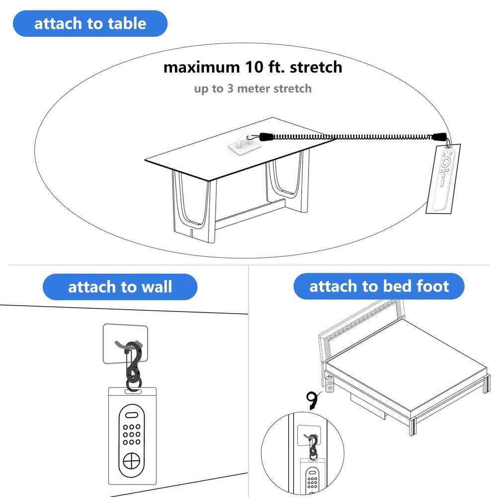 HaisWonsa Retractable TV Remote Tether - 10ft Leash Attachment, Never Black