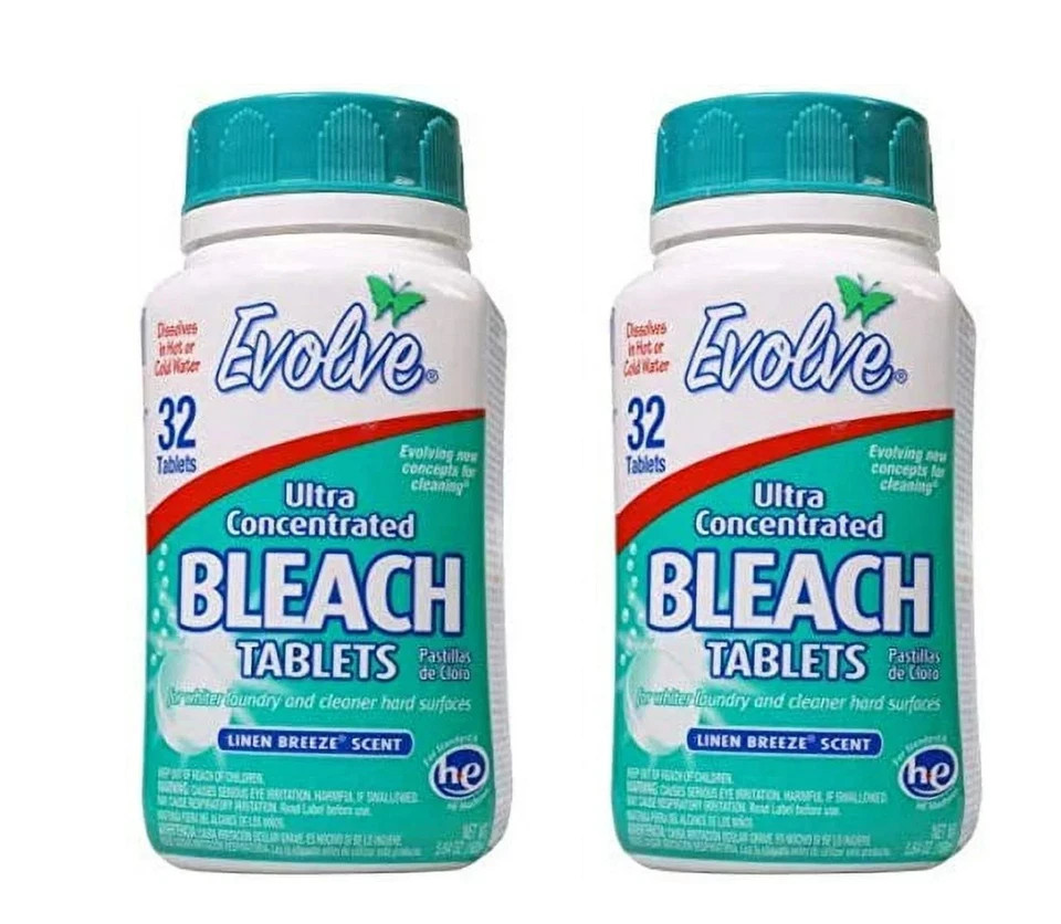 (3 pack) Evolve Concentrated Bleach Tablets, Linen Breeze, 32 Count
