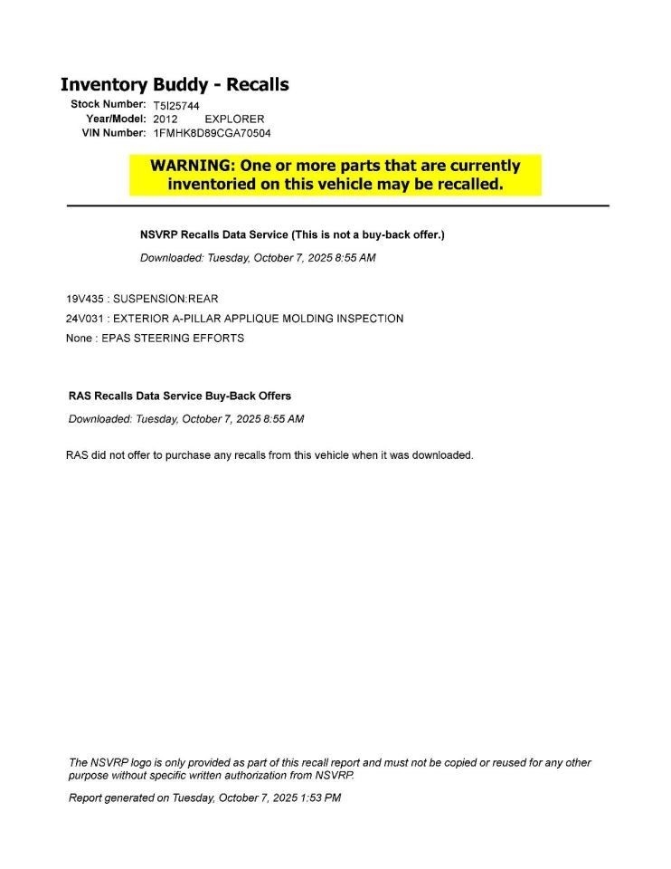 EXPLORER 2012 Transmission Shift 966614