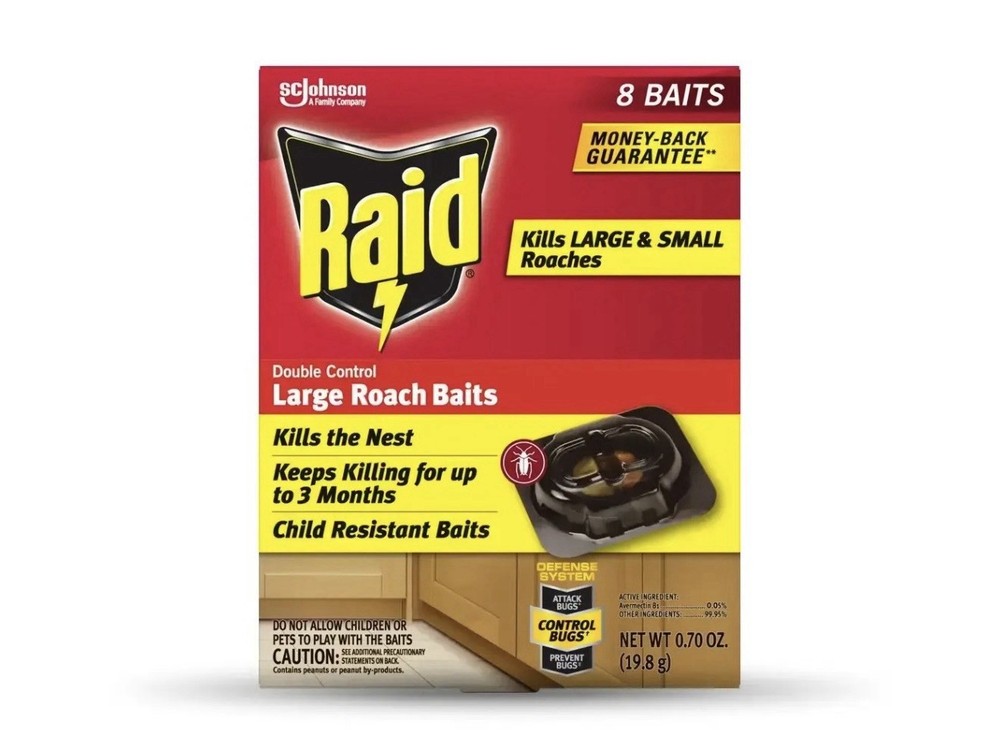 RAID Double Control Large Roach Baits, 3 Pack (24 Baits) (0.70 Oz Per Box)