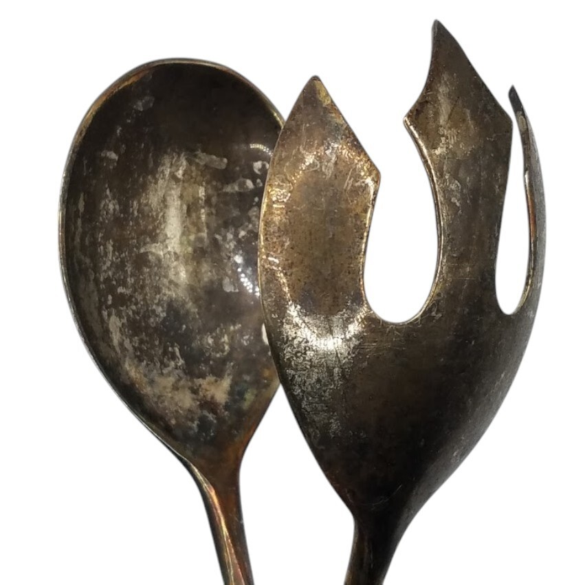 Vintage Ornate Godinger Silver Plated Salad Vegetable Tongs Serving Spoon Fork