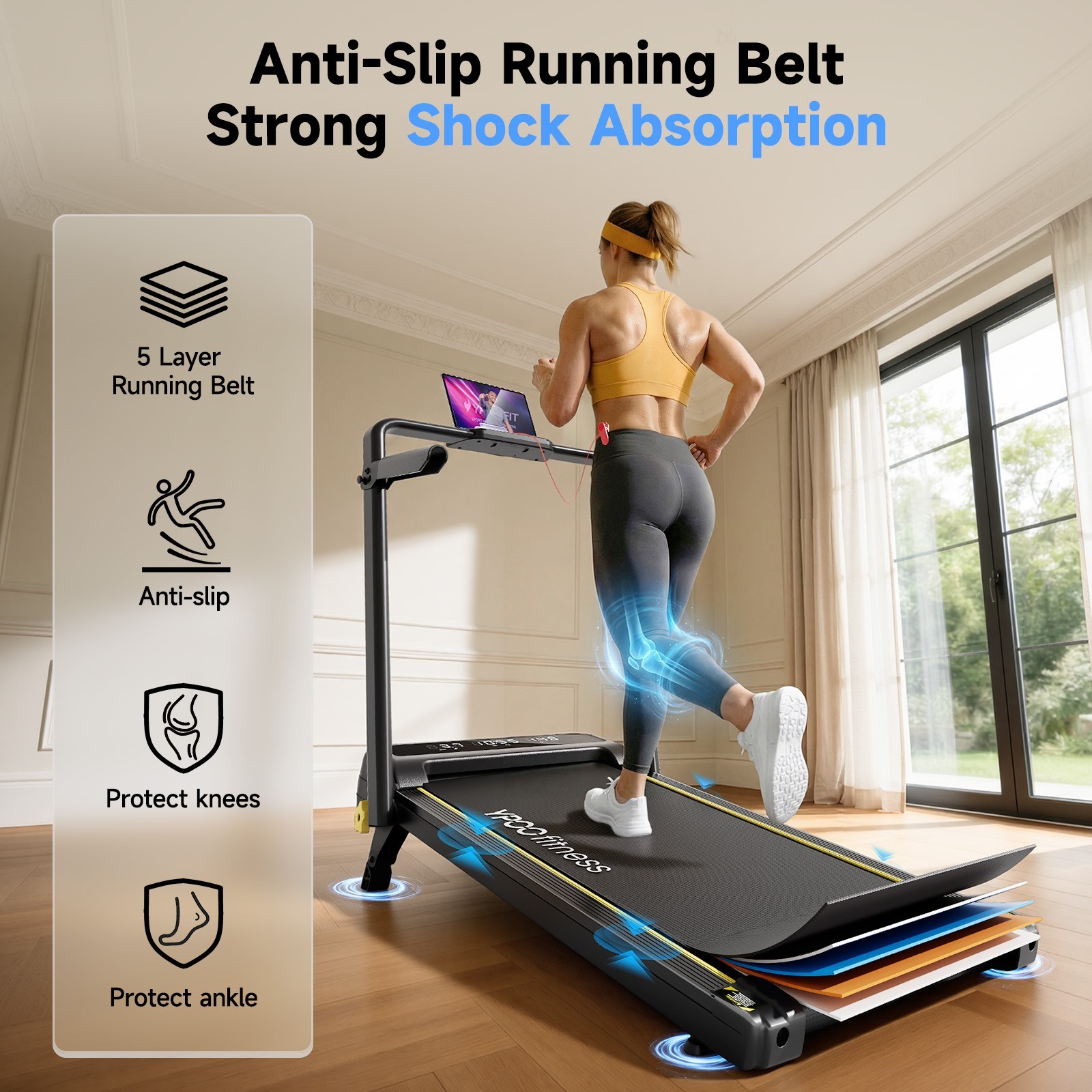 Treadmill with Safety Side Handrails & 3 Incline Levels, 300Lbs Weight Capacity