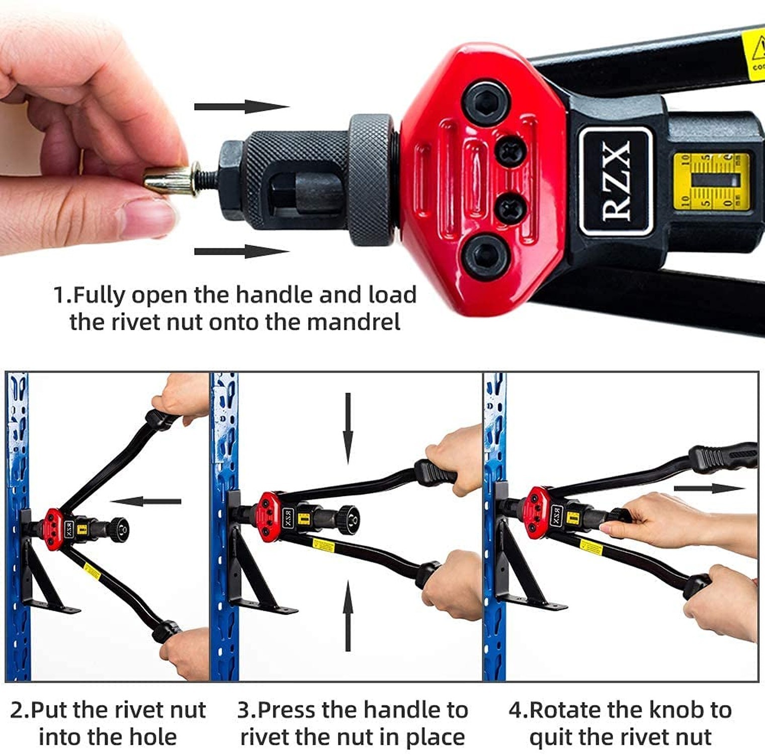 RZX 16" Rivet Nut Tool, Professional Rivet Nut Tool Setter Kit Including 12 M...