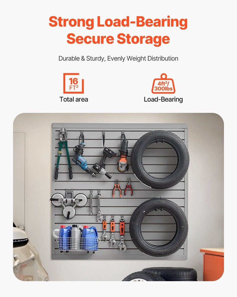 4x4ft Adjustable PVC Slatwall Panel 300lb Grey Modular Build