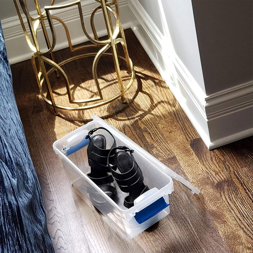 5-Pack Latching Lid, Clear Plastic Storage Organizer Bins, 7.5 Quart, Blue Latch