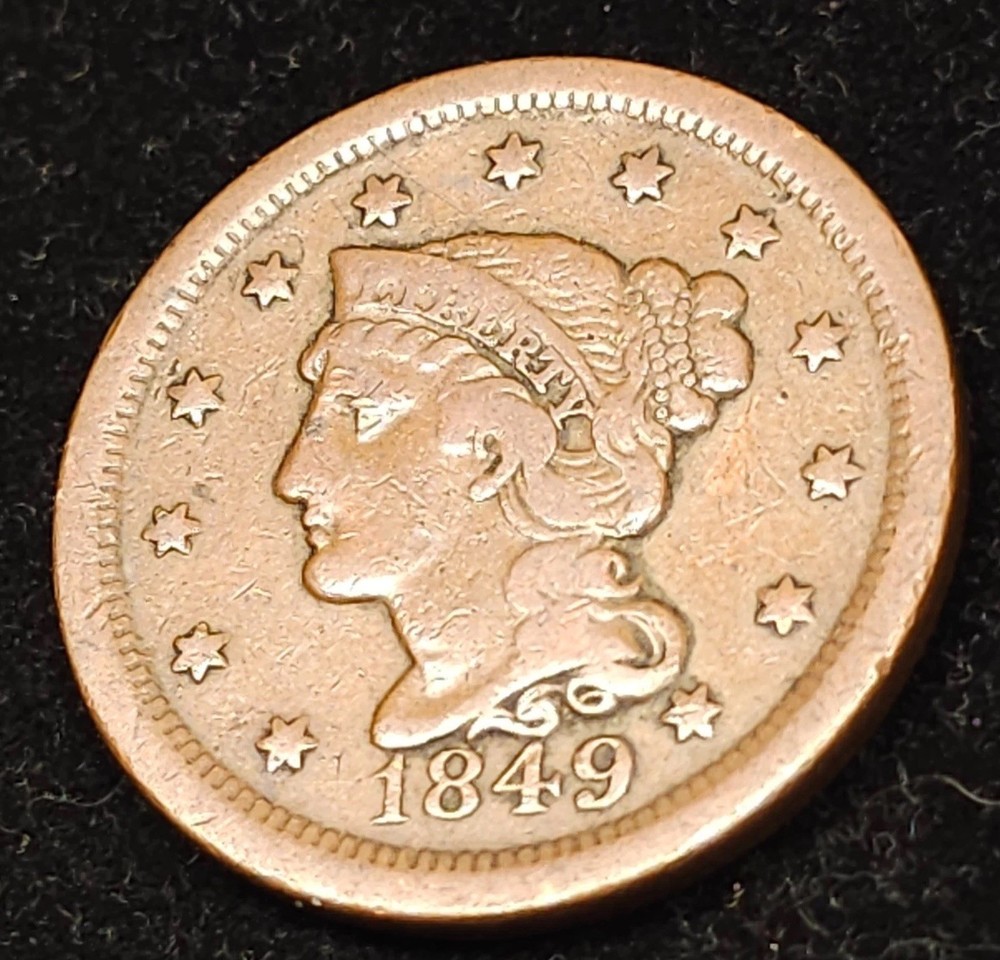 1849 Braided Hair Large Cent / Very fine