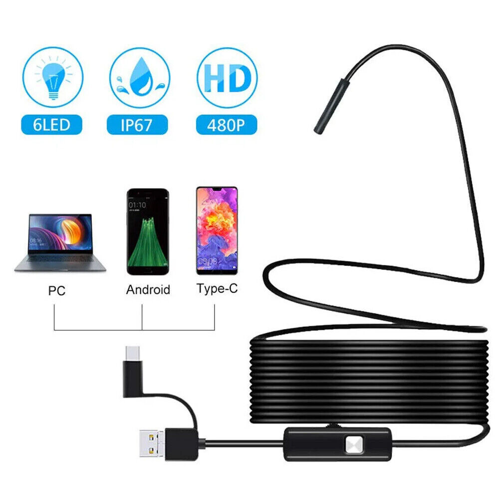 USB Type C Endoscope Borescope Snake Inspection Camera 3 in 1 for Phone Android