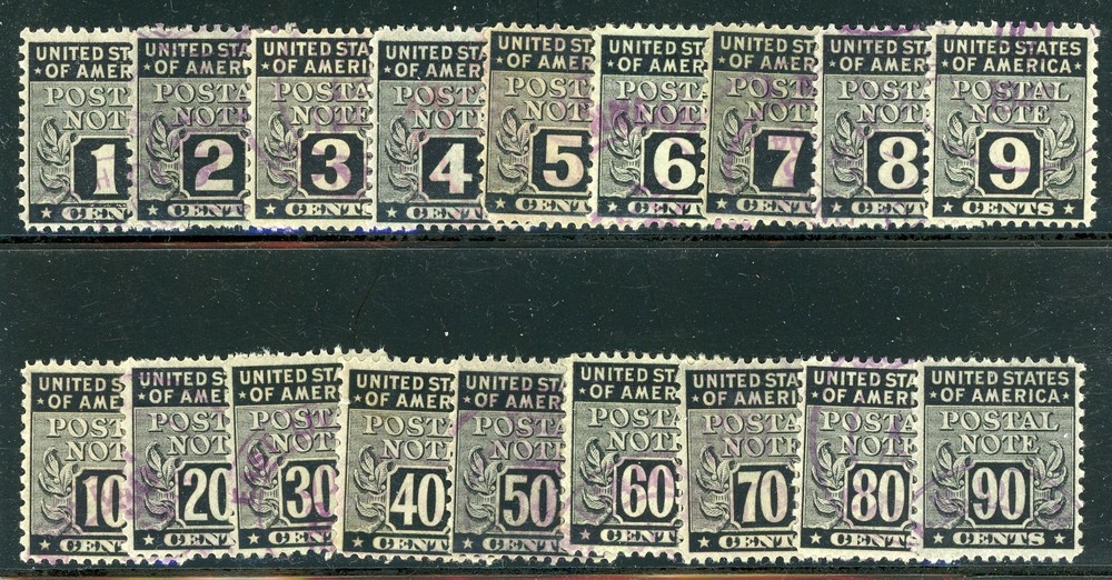 Scott #'s PN1 to PN18 Complete Used Set - Postal Note stamps