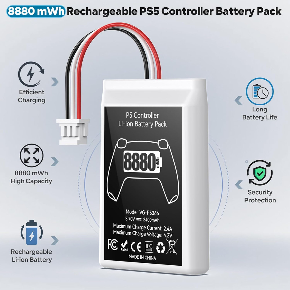 2 Pack PS5 Controller Battery Replacement 8880mWh High Capacity Rechargeable