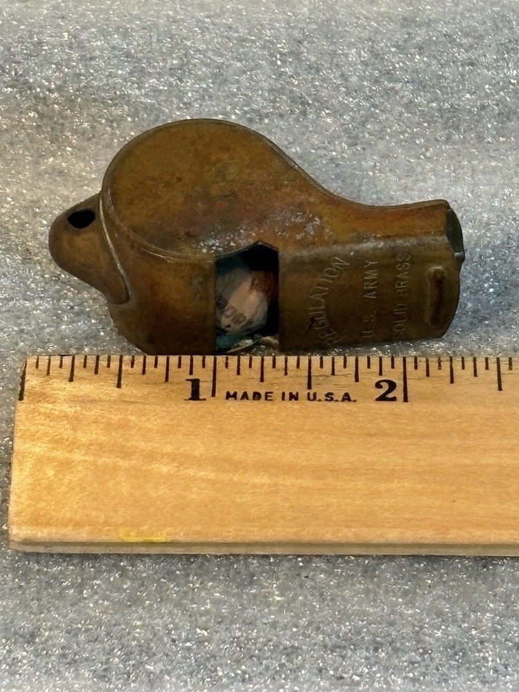 Vintage U. S. Army Regulation Solid Brass Whistle with Cork Ball