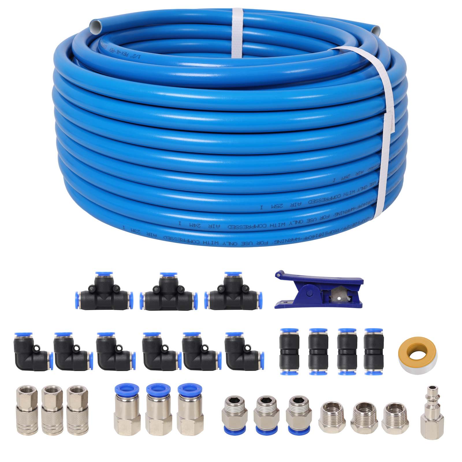 1/2 Inch OD×60 Feet PU Air Tube Kit Garage Air Compressor Accessories Kit Blue