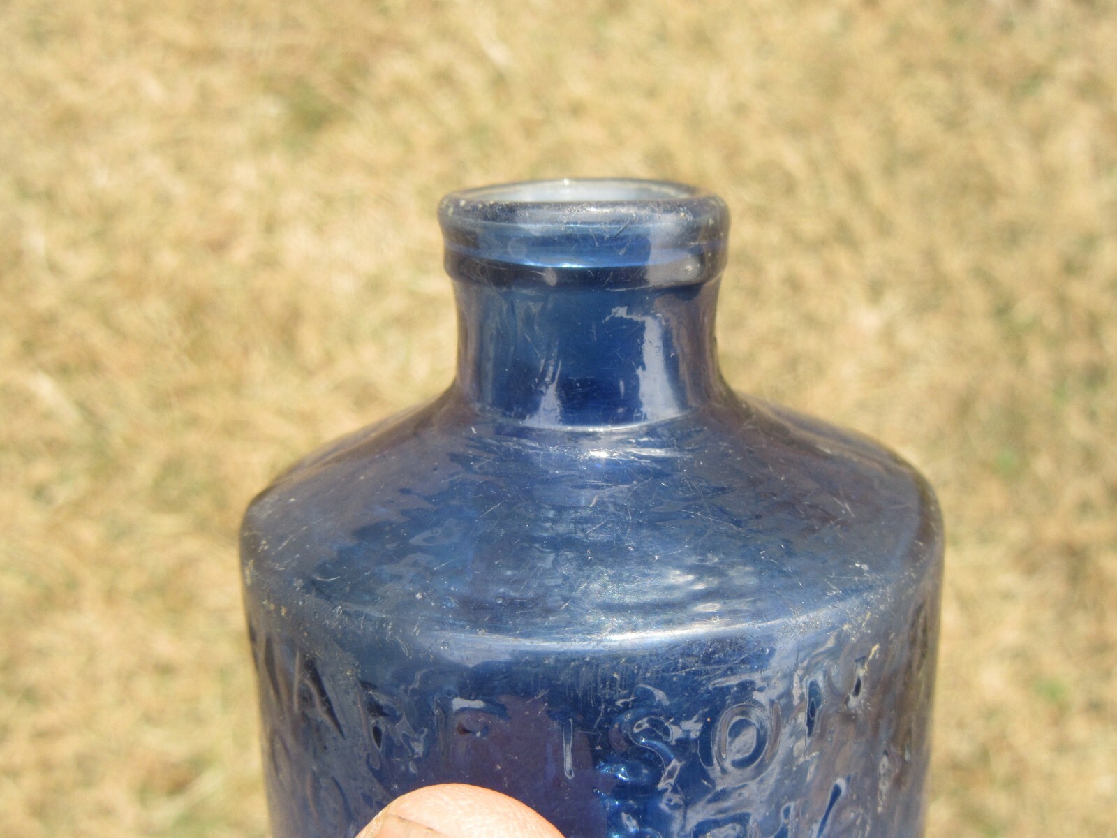 RARE Antique 1850's Harrison's Columbian Ink Cobalt Inkwell Bottle, Pontil