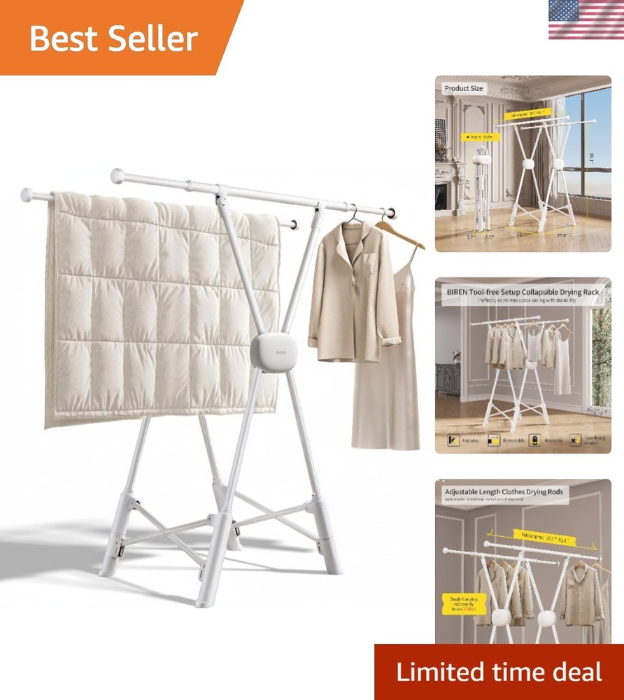 Rust-Resistant Folding Laundry Rack, Adjustable Length 32-55" for Indoor/Outdoor