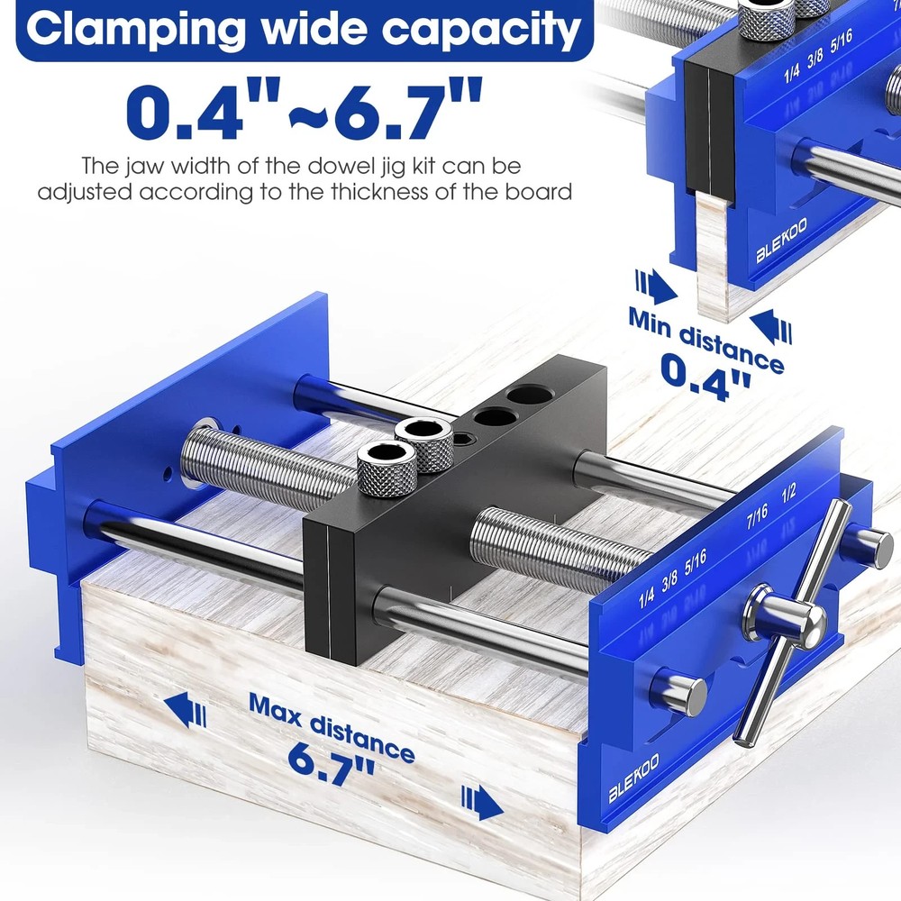 Self Centering Doweling Jig Kit, Adjustable Drill Guide with 6 Bushings