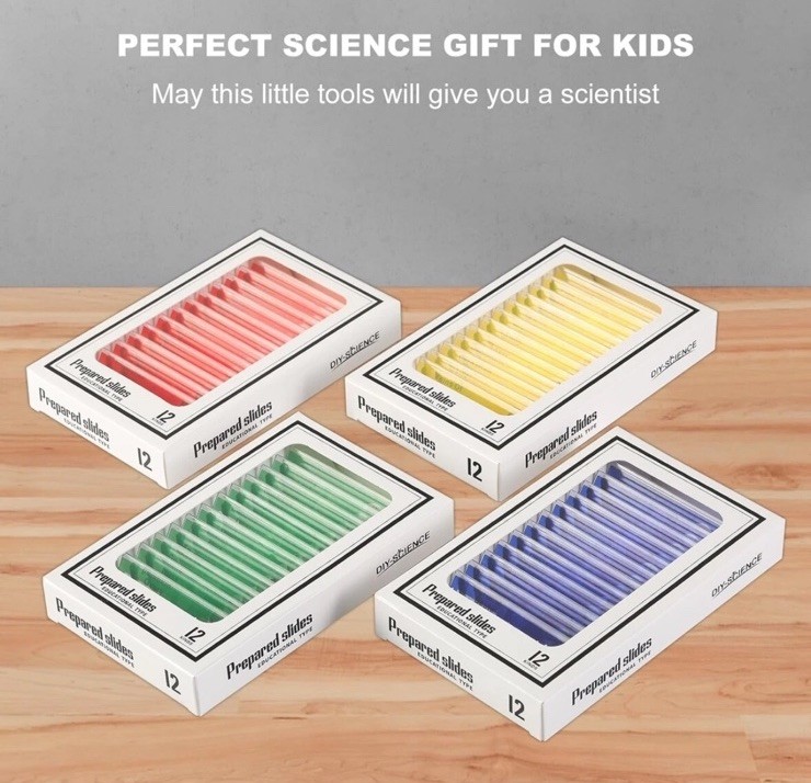 48Pcs Prepared Plastic Microscope Slides Biological Specimen with 4 Boxes for Ch