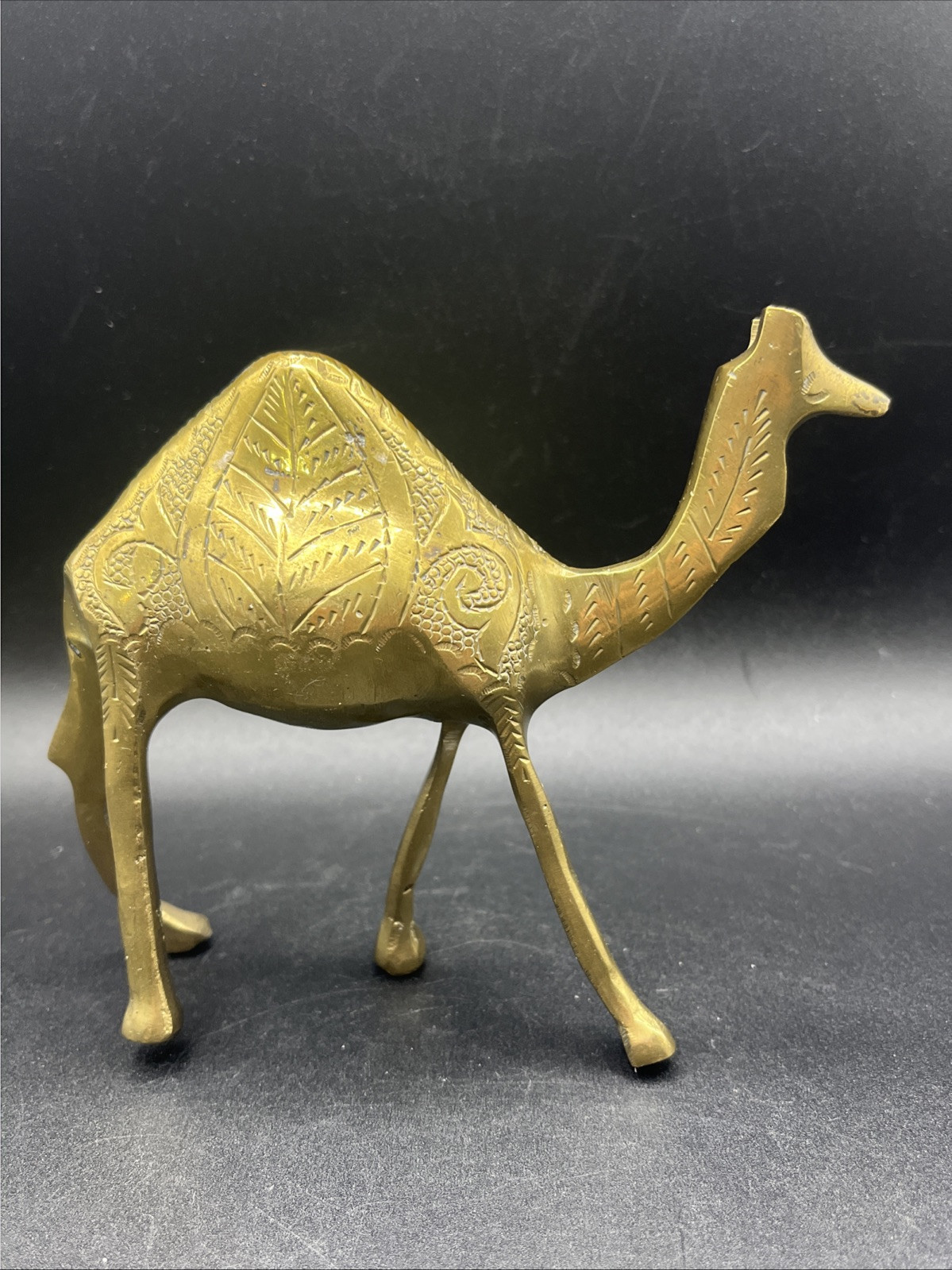 Solid Brass Etched Camel Figurine 4.25" Tall x 5" Wide Vintage Decor