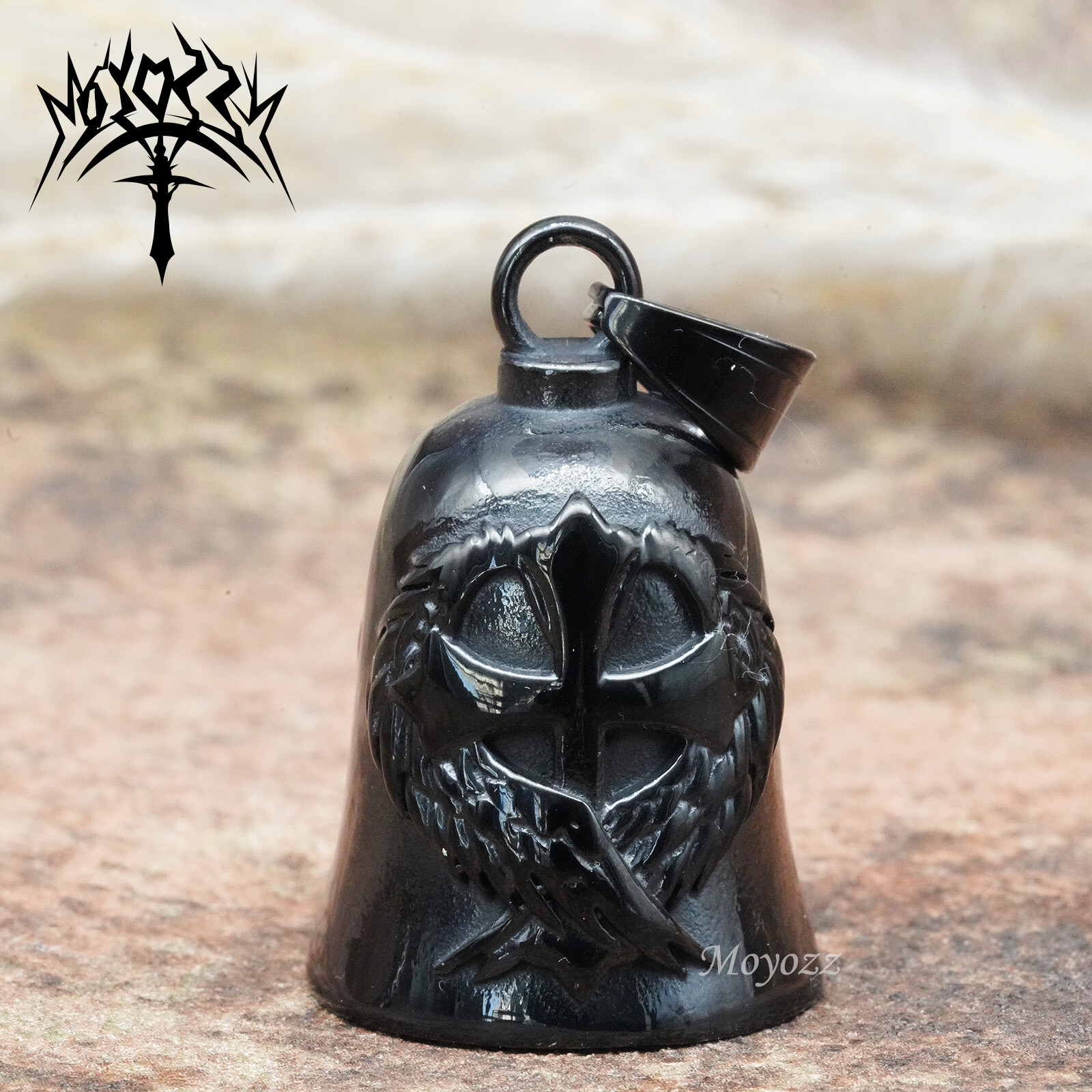 Luck Gremlin Cross Wings Angel Guardian Bell Motorcycle Biker & FREE Bell Hanger