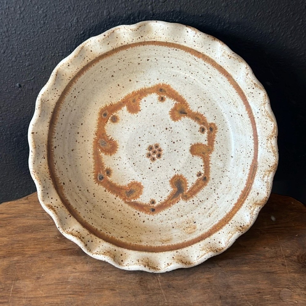 Handmade pottery pie baking dish neutral cream
