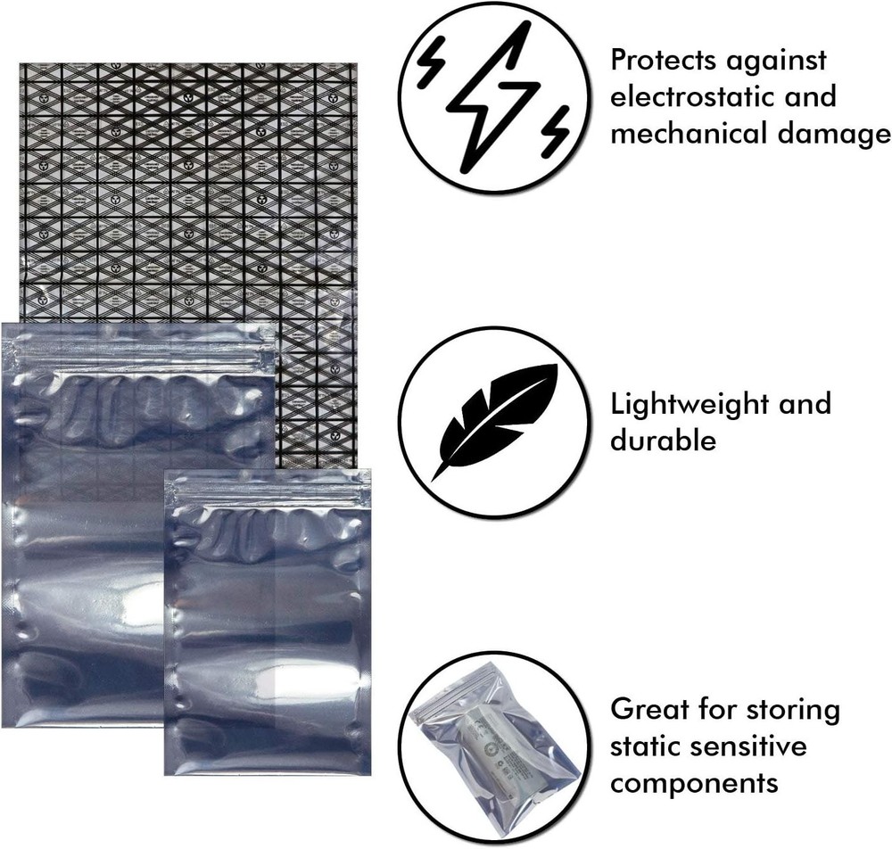 Durable ESD Shielding Antistatic Bags Set - 40 Assorted Sizes for Electronics