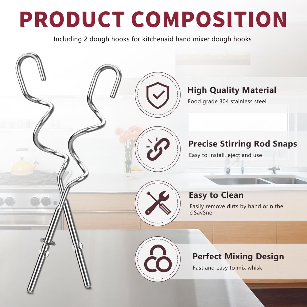 New Dough Hook for Hand Mixer Replacement Kitchenaid small, Silver