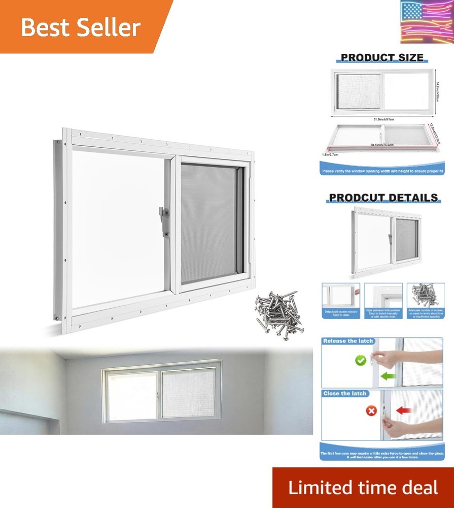 1 Pack Basement Home Window 32'' x 14'' Mini Basement Windows Replacement wit...