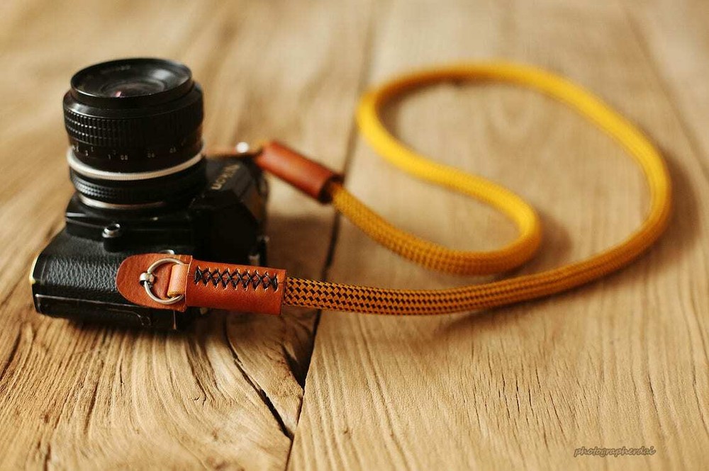 Golden climbing rope 10mm handmade camera strap