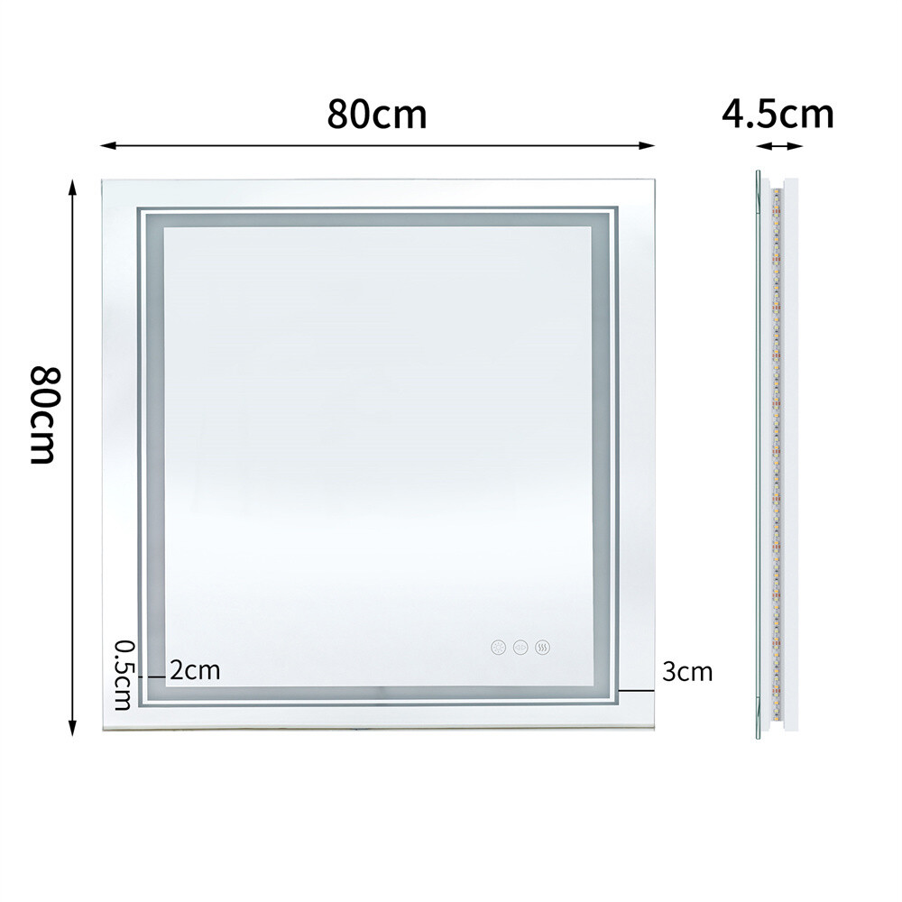 32x32" Square Led Bathroom Mirror Frameless Defogger Memory Touch Wall Mirror L