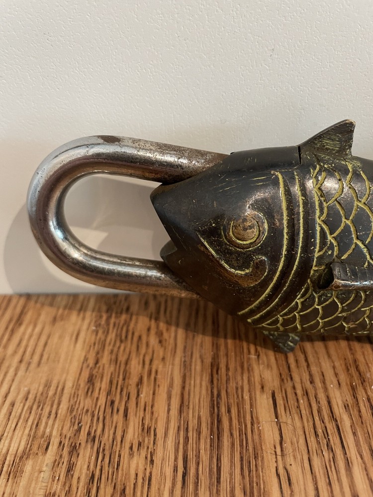 Solid Brass Fish Carp Padlock with 2 Keys, Great Used Condition Lock!!!!