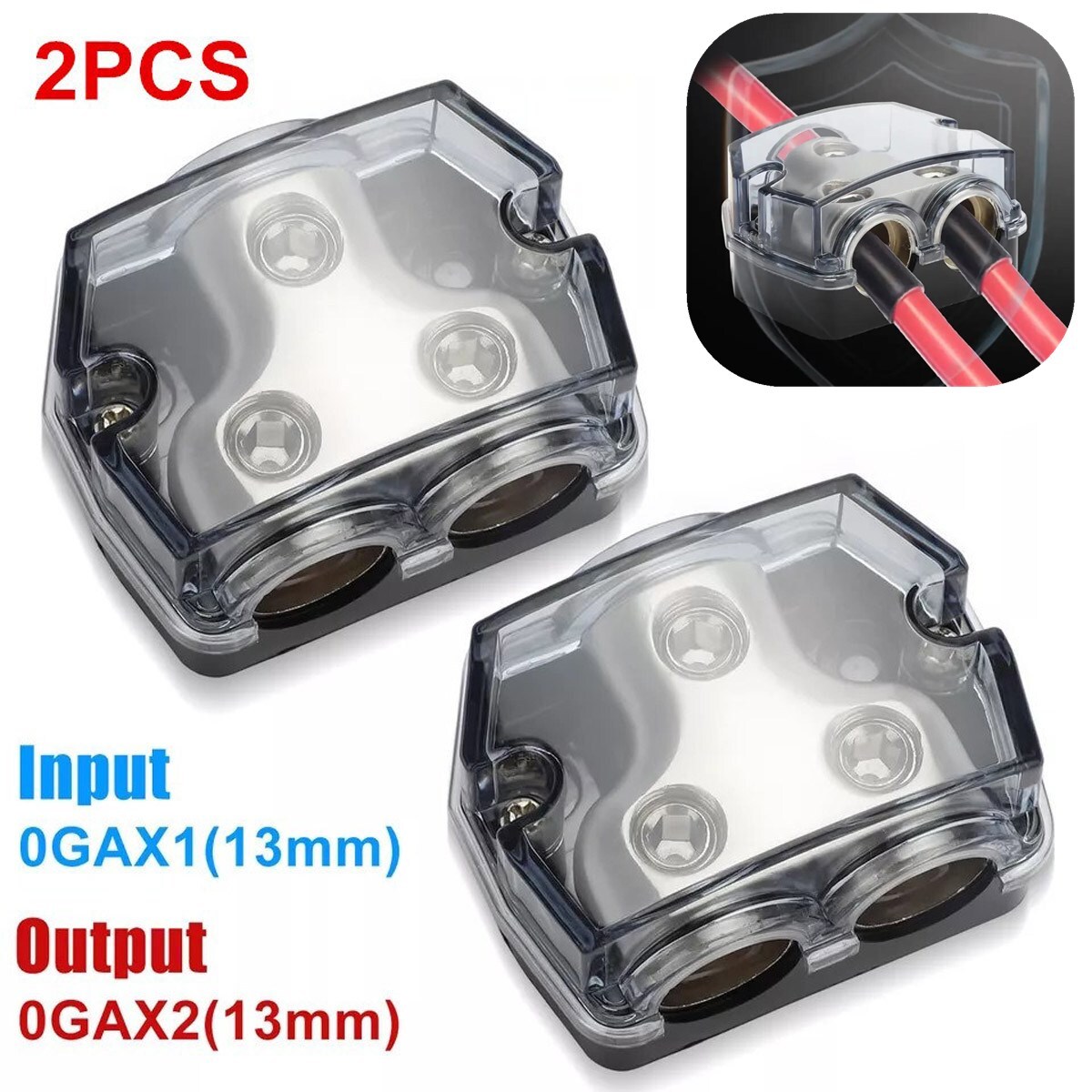 2PC Car Audio Amp Power Ground Distributor 2-Way Distribution Block Gauge In&Out