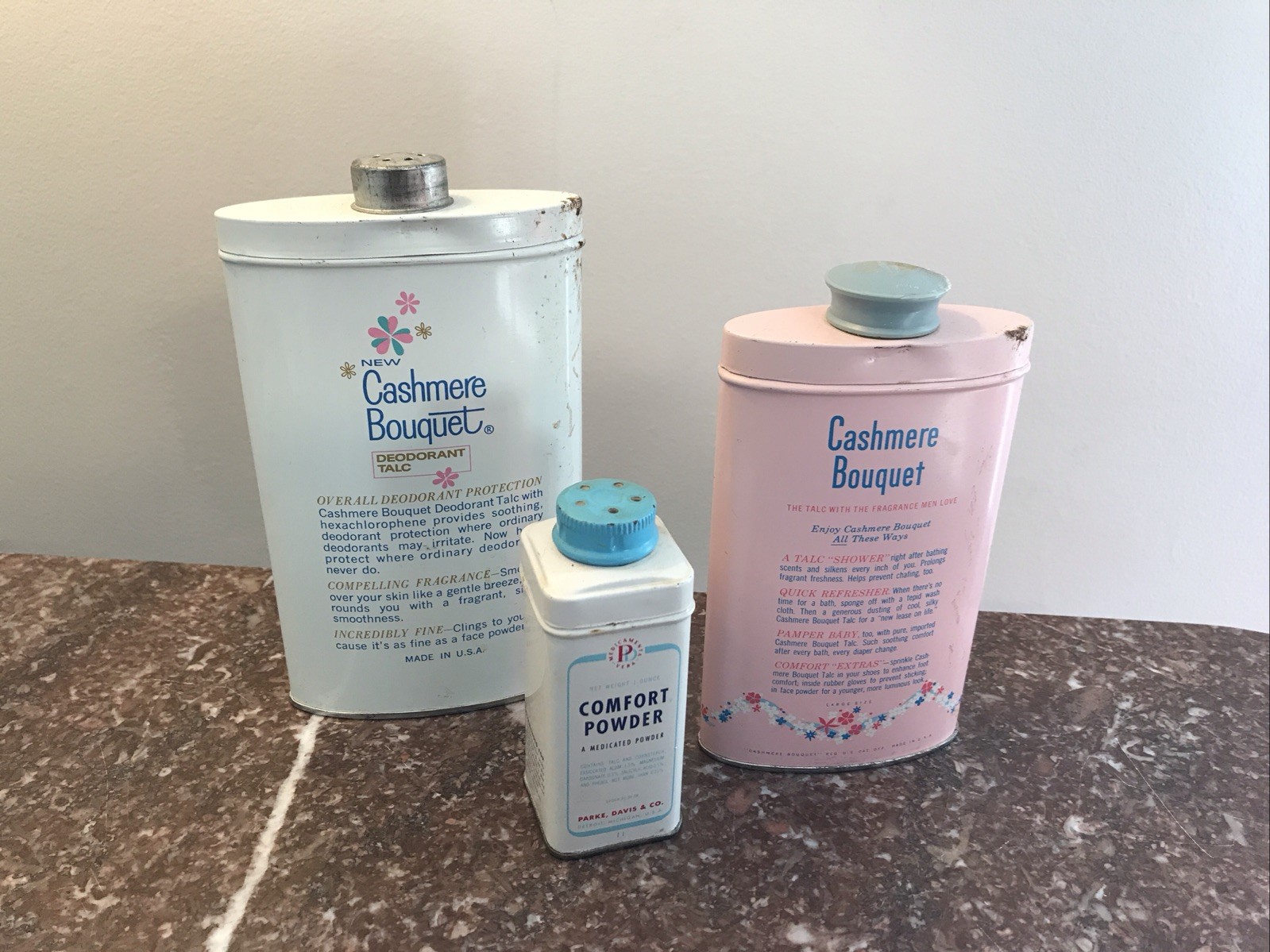 Vintage Talcum Powder Tin Lot X 3 Cashmere Bouquet Deoderant Talc