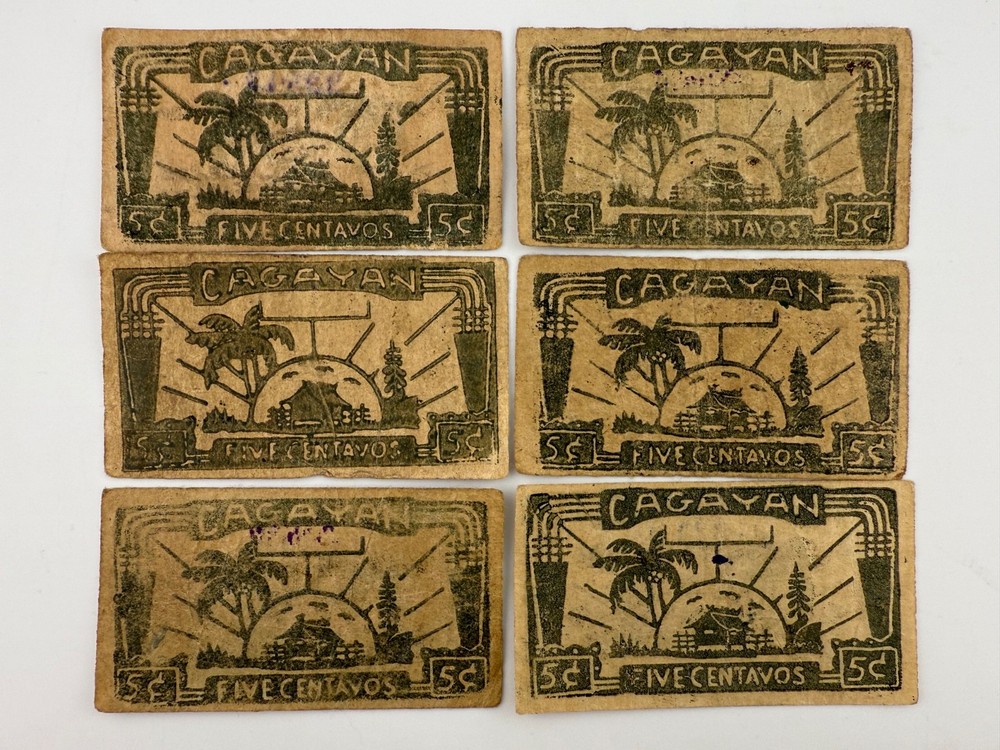 1942 Philippines 5 Centavos Cagayan Emergency Currency PS178a (6 Notes) SPC1315