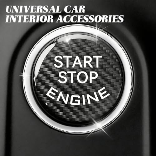 Car Push Start Button Cover, Engine Start Button 1 PC Carbon Fiber Black