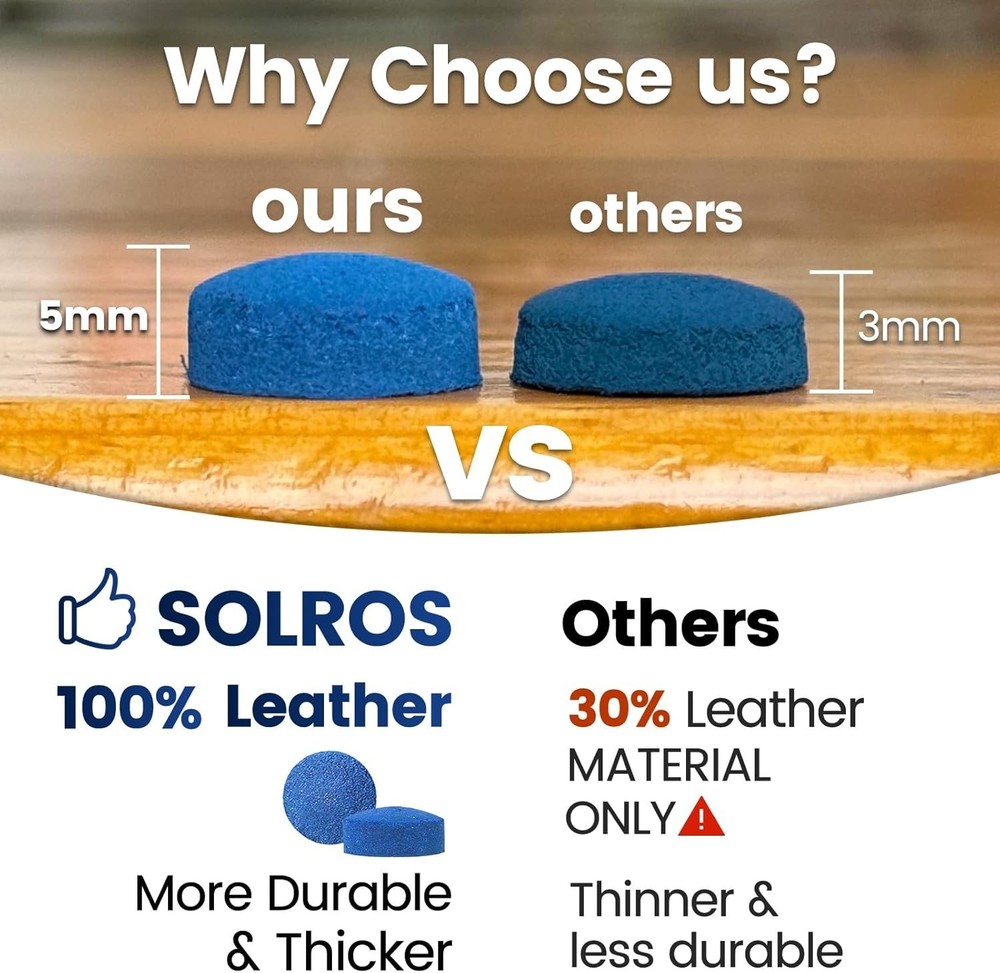 Billiard Cue Tips Replacement Set - 25 Leather Tips with 3 Secs Install Glue