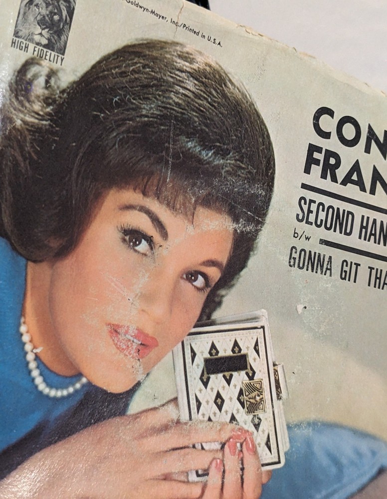 Connie Francis SIGNED 7" RECORD SINGLE Second Hand Love AUTOGRAPH coa